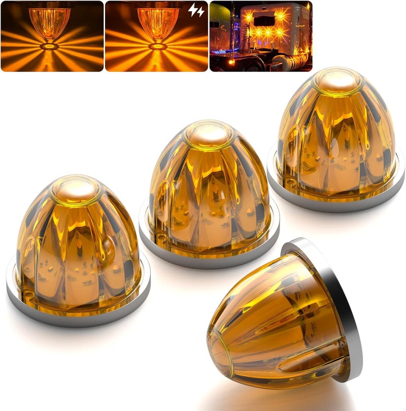 BJZ 4Pcs Amber Watermelon LED Strobe+Constant Marker Lights Dual Function Watermelon-Shaped Side Marker Clearance Tail Top Cap Roof Lights for Trailer Truck Semi-Trailer Heavy-Duty Truck Bus Van - Image 1